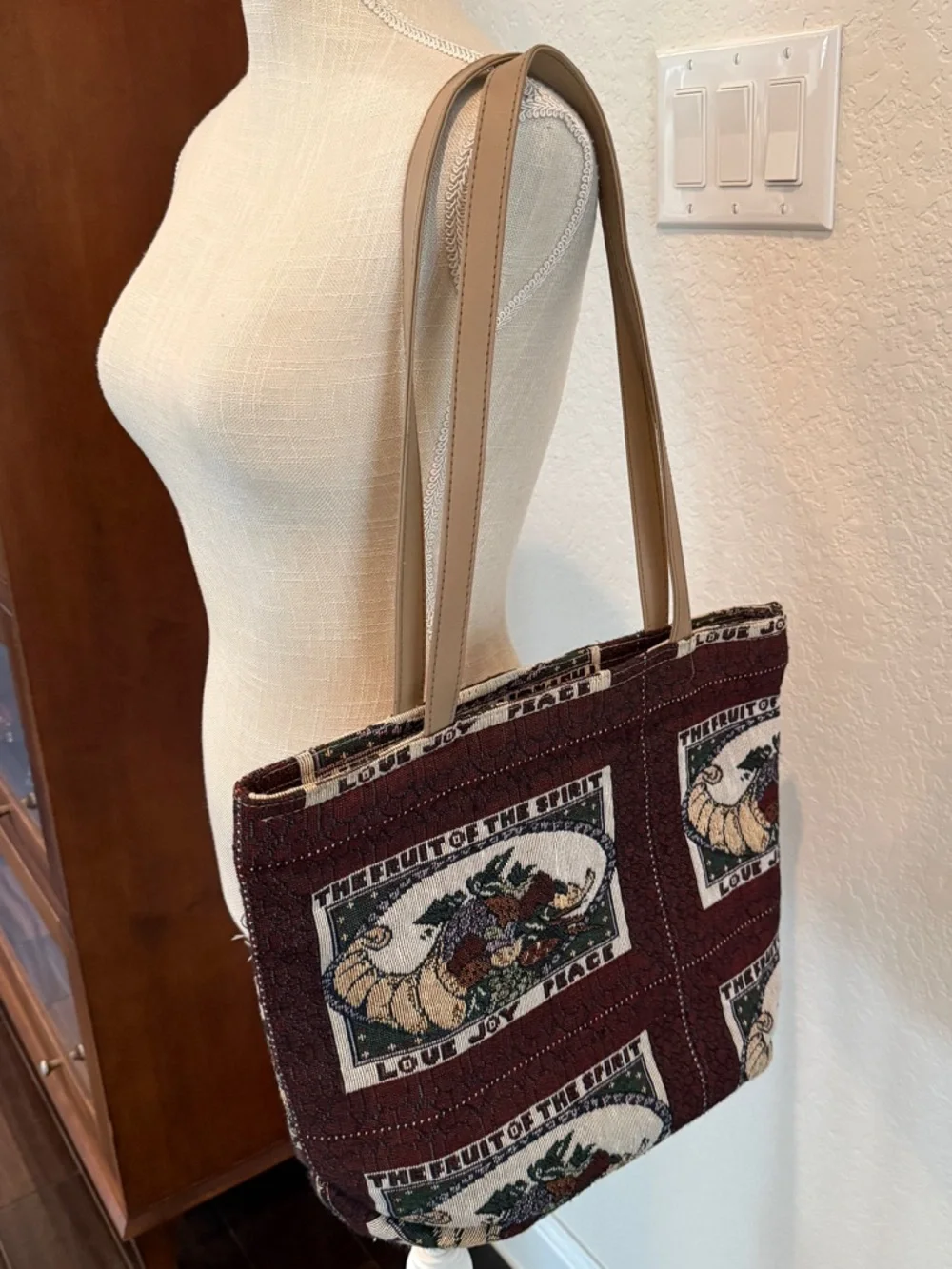 Tapestry Patchwork Tote Bag LOVE JOY PEACE